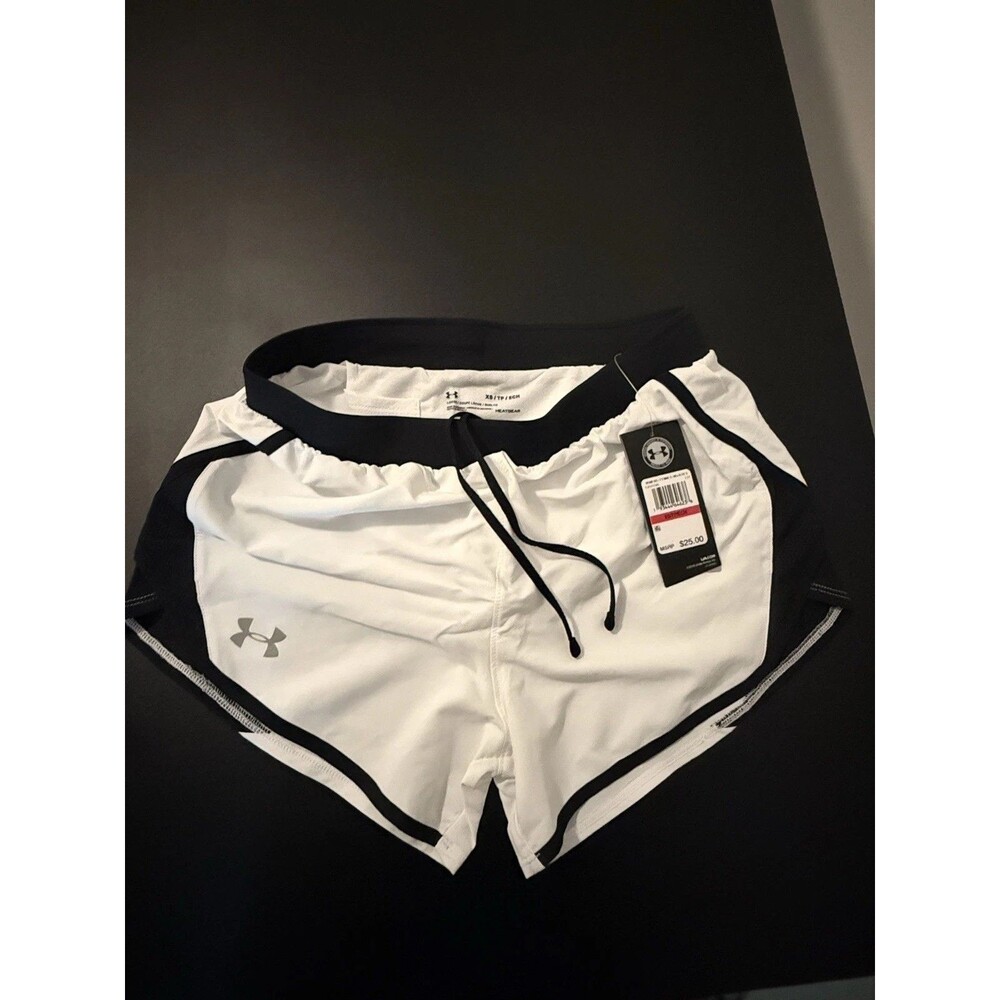 Under Armour Women HeatGear Shorts White Black Drawstring Athletic XS NWT Gym